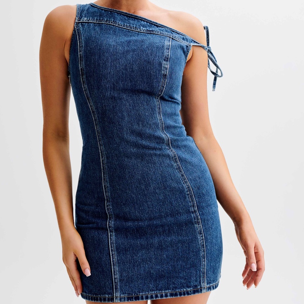 Meshki baker off shoulder denim mini dress